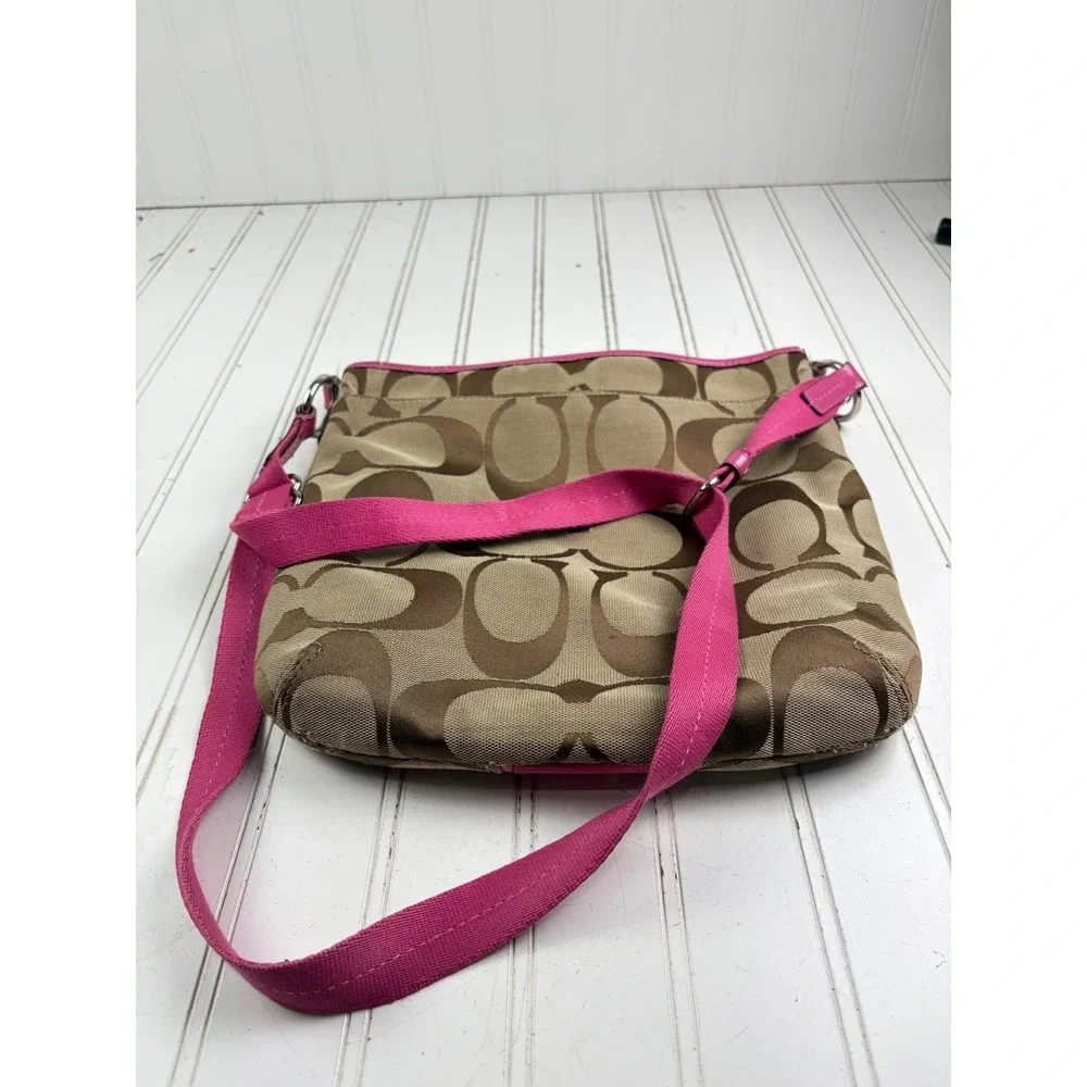 Coach Vintage Y2K Signature Stripe Swingpack Pink Monogram Canvas Crossbody Bag